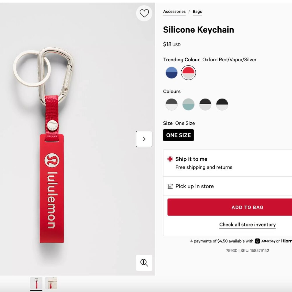 Lululemon Red Silicone Keychain | Red Keychain with Silver Clip - Picture 3 of 5